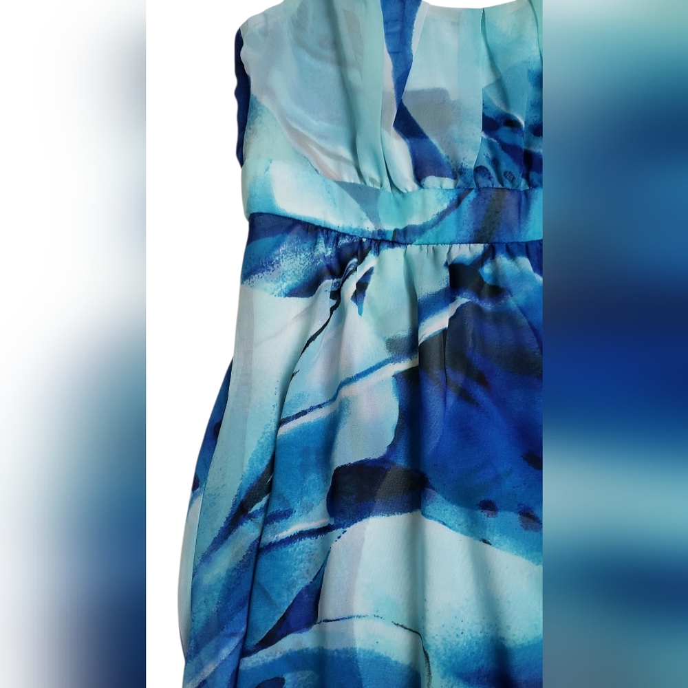 Coastal Resort Blue Floral Empire Waist High Low Dress Sz 6 Mermaid Ethereal - Picture 7 of 14